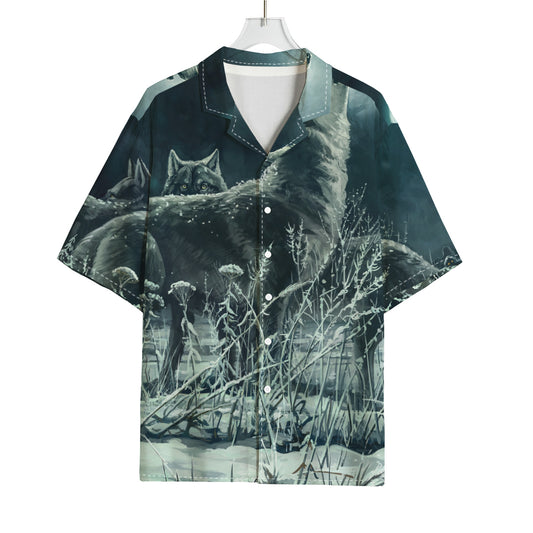 Howling Snowy Wolf Painting Print Rayon Hawaiian Shirt
