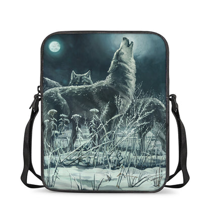 Howling Snowy Wolf Painting Print Rectangular Crossbody Bag