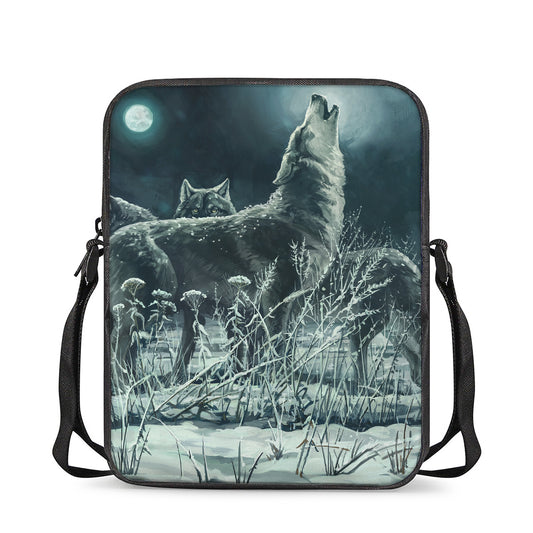 Howling Snowy Wolf Painting Print Rectangular Crossbody Bag