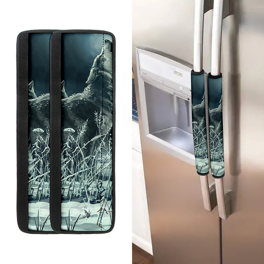 Howling Snowy Wolf Painting Print Refrigerator Handle Covers