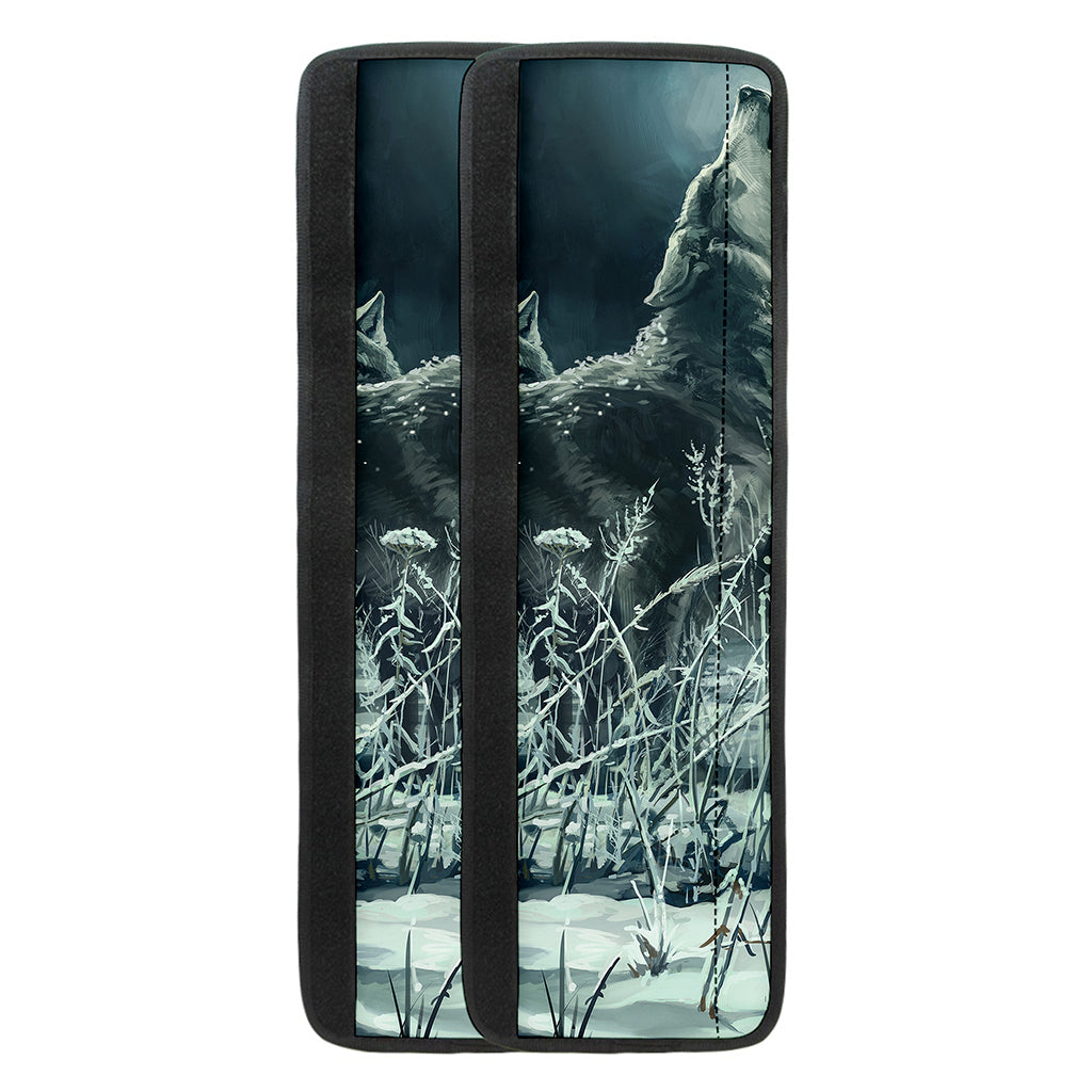 Howling Snowy Wolf Painting Print Refrigerator Handle Covers