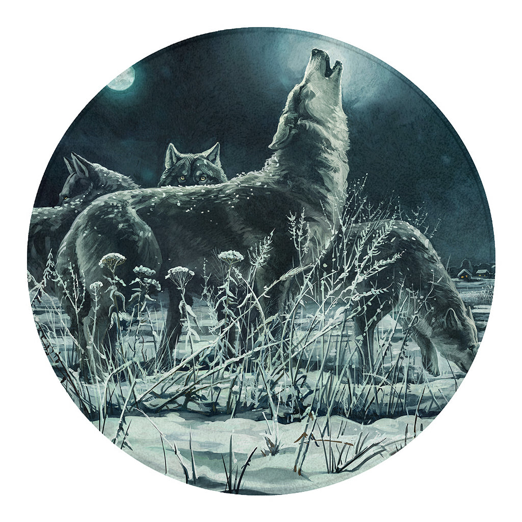 Howling Snowy Wolf Painting Print Round Blanket
