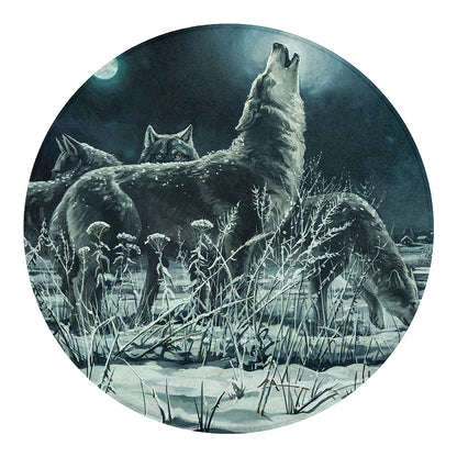 Howling Snowy Wolf Painting Print Round Blanket