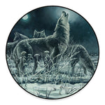 Howling Snowy Wolf Painting Print Round Floor Mat