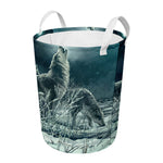 Howling Snowy Wolf Painting Print Round Laundry Basket