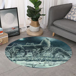 Howling Snowy Wolf Painting Print Round Rug