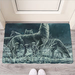 Howling Snowy Wolf Painting Print Rubber Doormat