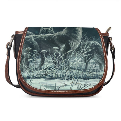 Howling Snowy Wolf Painting Print Saddle Bag