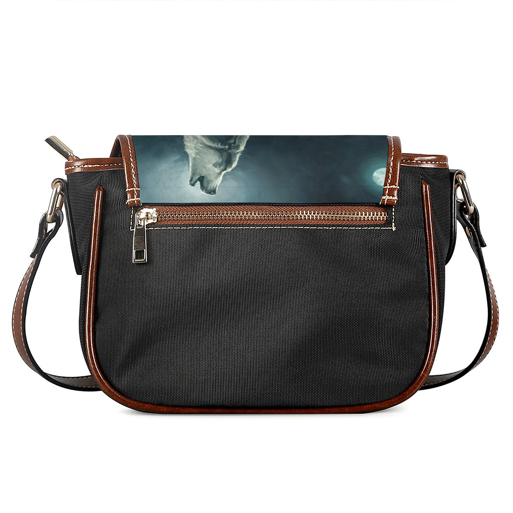 Howling Snowy Wolf Painting Print Saddle Bag