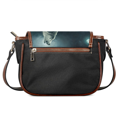 Howling Snowy Wolf Painting Print Saddle Bag