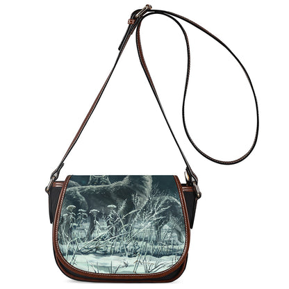 Howling Snowy Wolf Painting Print Saddle Bag
