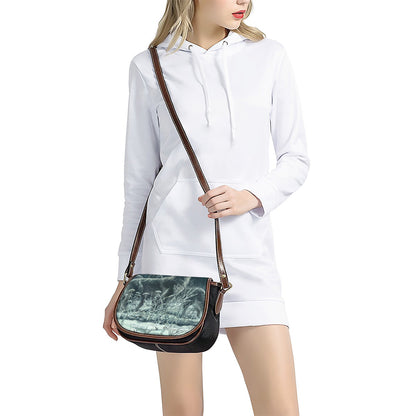 Howling Snowy Wolf Painting Print Saddle Bag