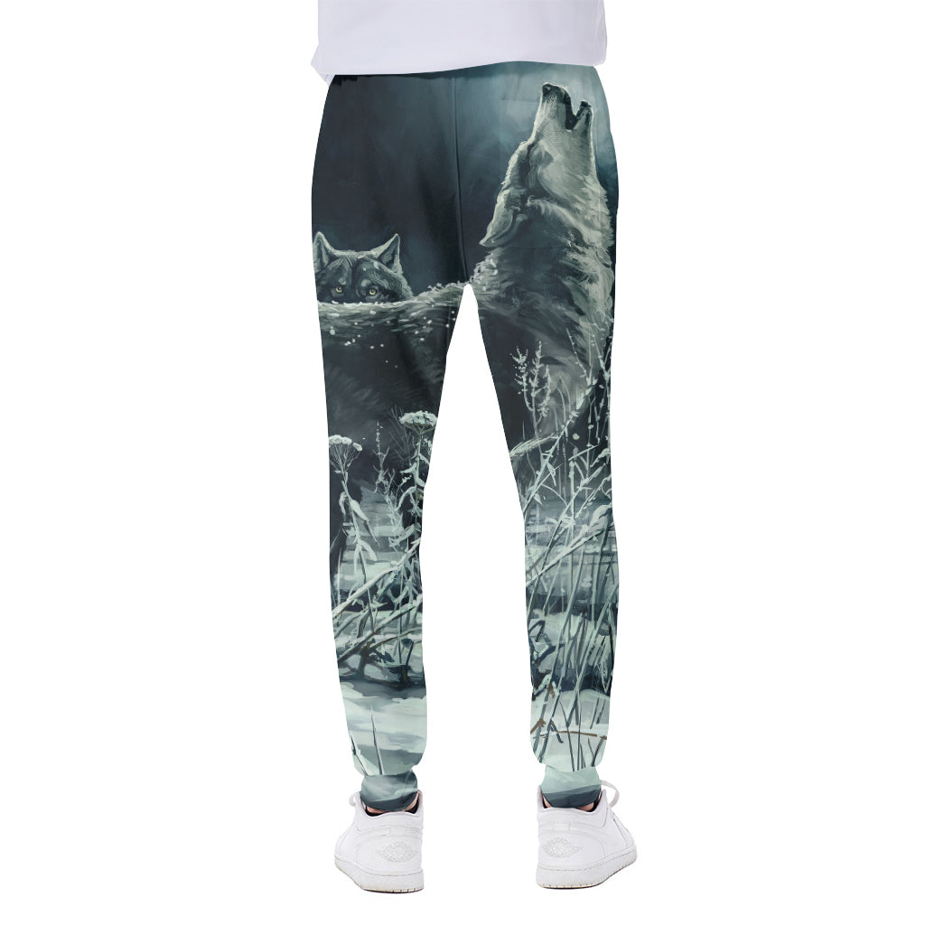 Howling Snowy Wolf Painting Print Scuba Joggers