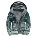 Howling Snowy Wolf Painting Print Sherpa Lined Zip Up Hoodie