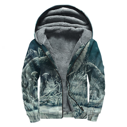Howling Snowy Wolf Painting Print Sherpa Lined Zip Up Hoodie