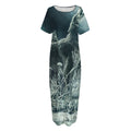 Howling Snowy Wolf Painting Print Short Sleeve Long Nightdress