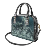 Howling Snowy Wolf Painting Print Shoulder Handbag