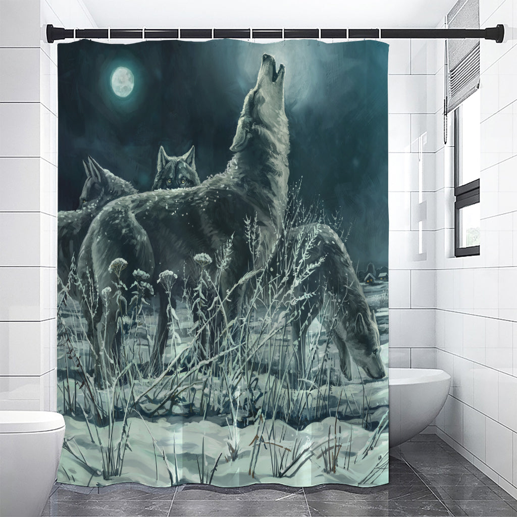 Howling Snowy Wolf Painting Print Shower Curtain