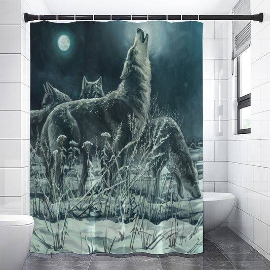 Howling Snowy Wolf Painting Print Shower Curtain