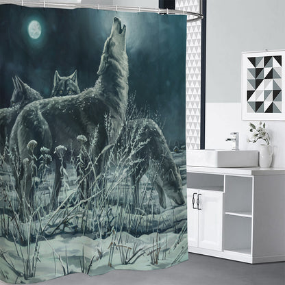 Howling Snowy Wolf Painting Print Shower Curtain