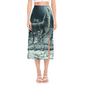 Howling Snowy Wolf Painting Print Side Slit Midi Skirt