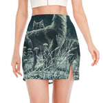 Howling Snowy Wolf Painting Print Side Slit Mini Skirt