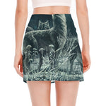 Howling Snowy Wolf Painting Print Side Slit Mini Skirt
