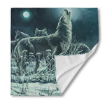 Howling Snowy Wolf Painting Print Silk Bandana