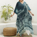 Howling Snowy Wolf Painting Print Silk V-Neck Kaftan Dress