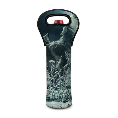 Howling Snowy Wolf Painting Print Single Neoprene Wine Tote
