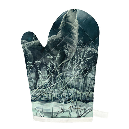 Howling Snowy Wolf Painting Print Single Oven Mitt