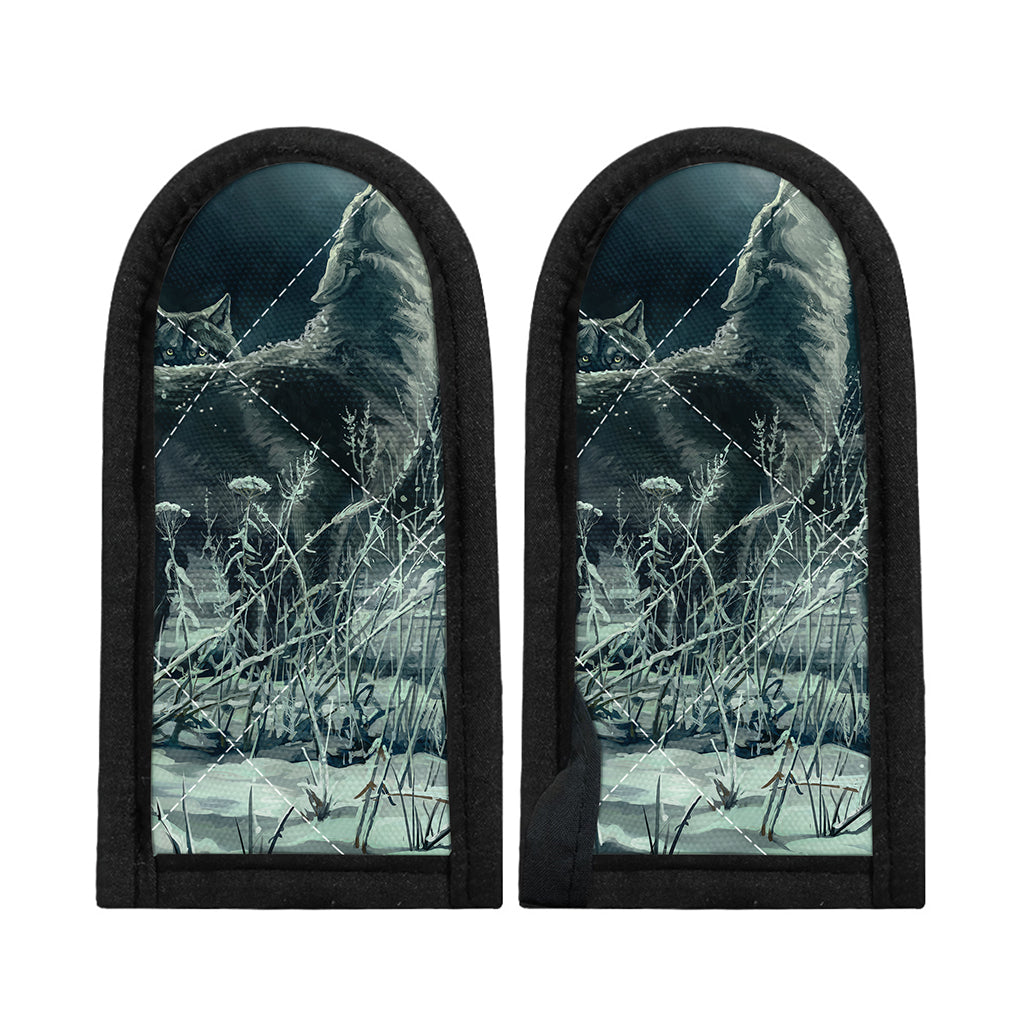 Howling Snowy Wolf Painting Print Skillet Handle Cover