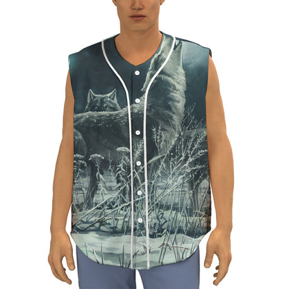 Howling Snowy Wolf Painting Print Sleeveless Baseball Jersey