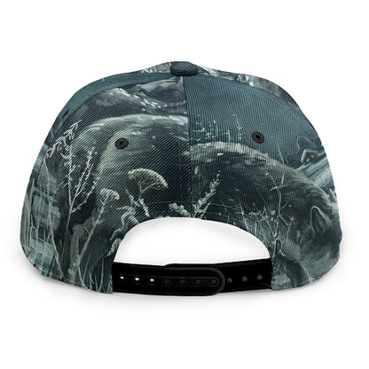Howling Snowy Wolf Painting Print Snapback Cap