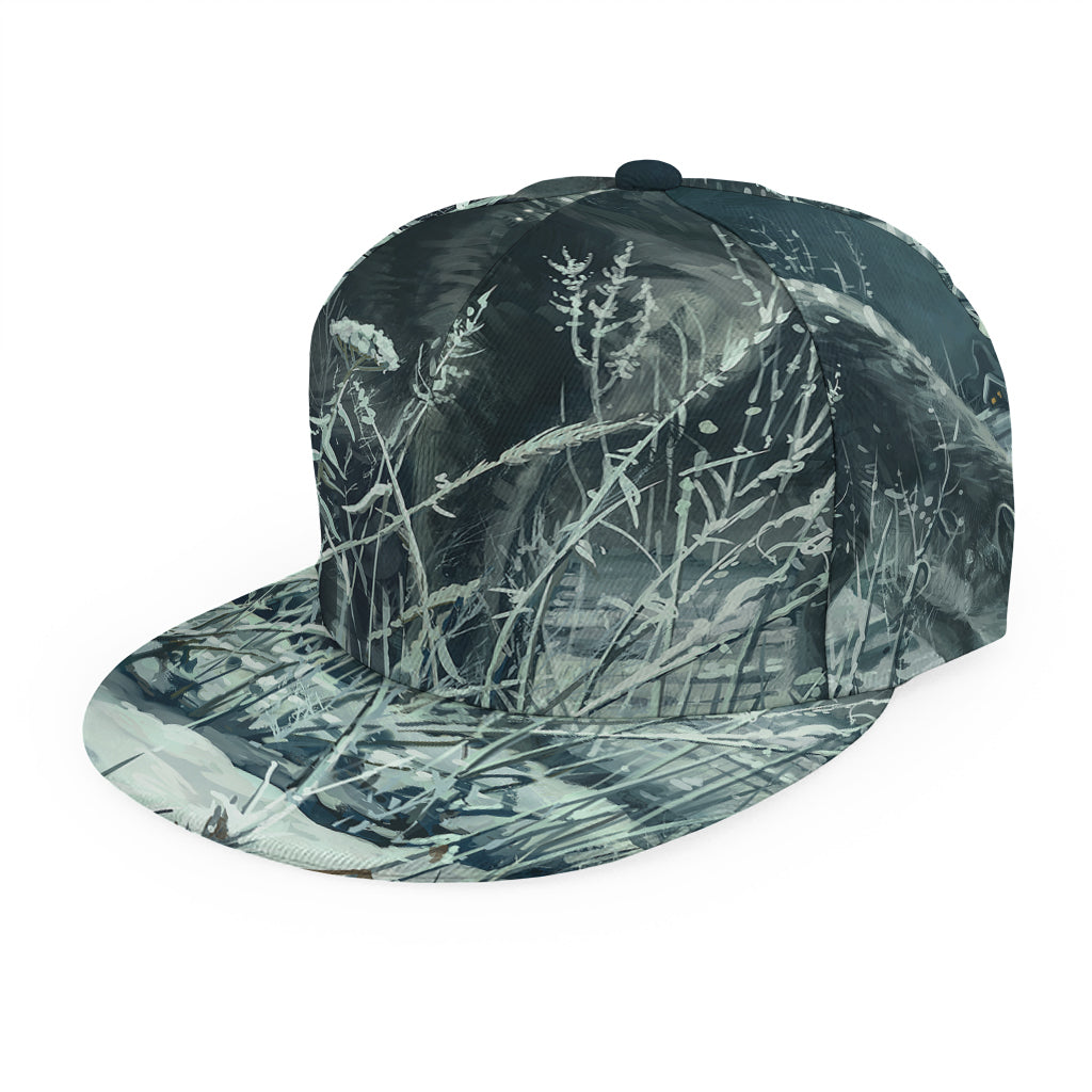 Howling Snowy Wolf Painting Print Snapback Cap