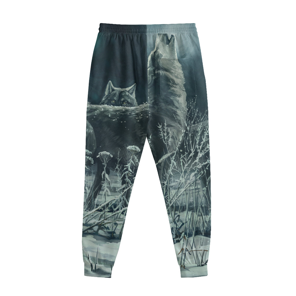 Howling Snowy Wolf Painting Print Sweatpants