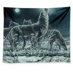 Howling Snowy Wolf Painting Print Tapestry