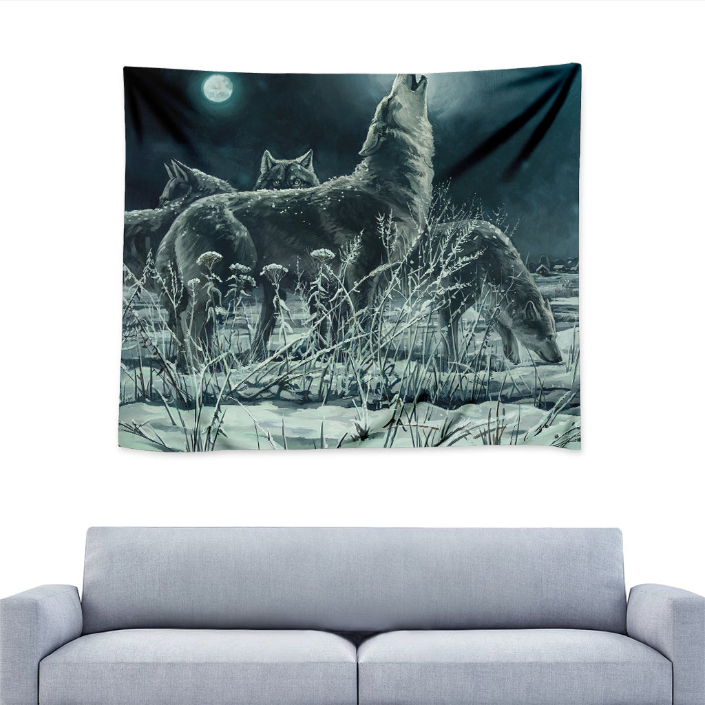 Howling Snowy Wolf Painting Print Tapestry