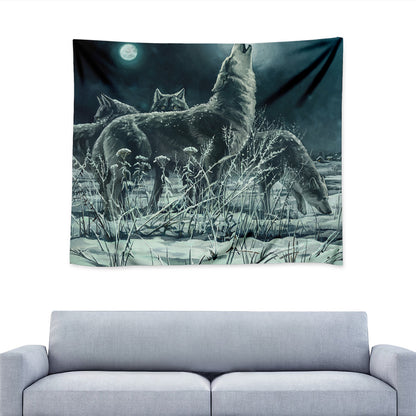 Howling Snowy Wolf Painting Print Tapestry