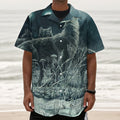 Howling Snowy Wolf Painting Print Textured Short Sleeve Shirt