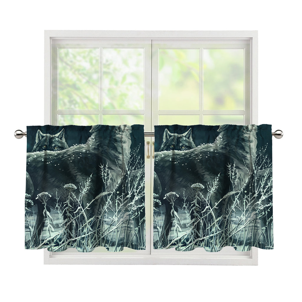 Howling Snowy Wolf Painting Print Tier Curtains
