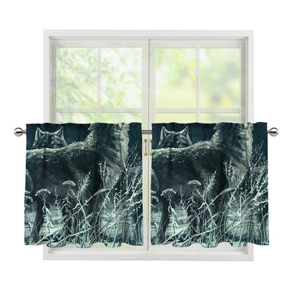 Howling Snowy Wolf Painting Print Tier Curtains