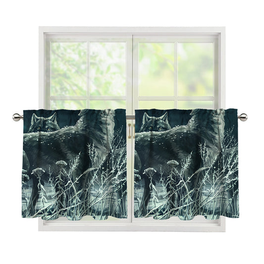 Howling Snowy Wolf Painting Print Tier Curtains