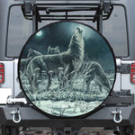 Howling Snowy Wolf Painting Print Tire Cover