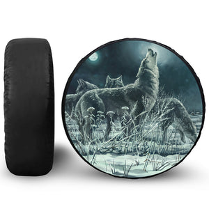 Howling Snowy Wolf Painting Print Tire Cover