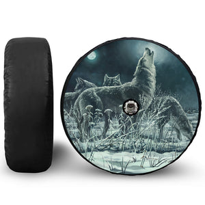 Howling Snowy Wolf Painting Print Tire Cover With Camera Hole