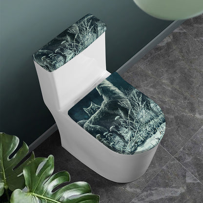Howling Snowy Wolf Painting Print Toilet Lid And Tank Cover Set