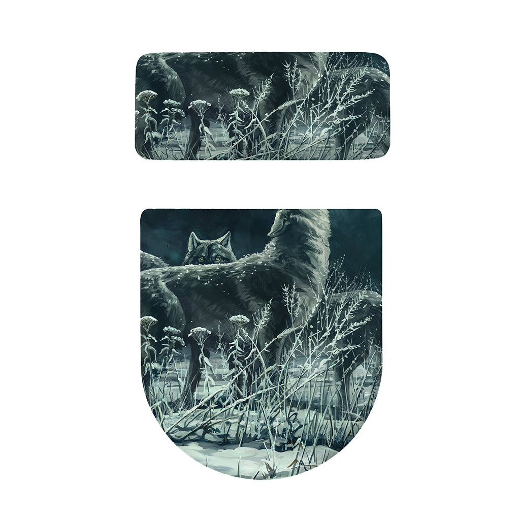 Howling Snowy Wolf Painting Print Toilet Lid And Tank Cover Set