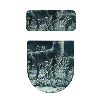 Howling Snowy Wolf Painting Print Toilet Lid And Tank Cover Set