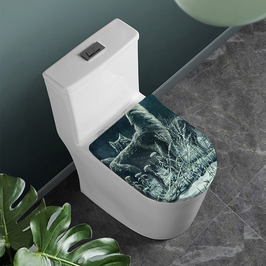 Howling Snowy Wolf Painting Print Toilet Lid Cover